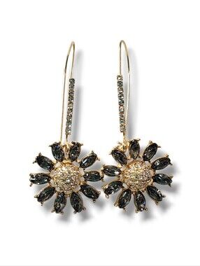 NWOT Gold Tone Smoky Crystal Flower Rhinestone Statement Drop Earrings